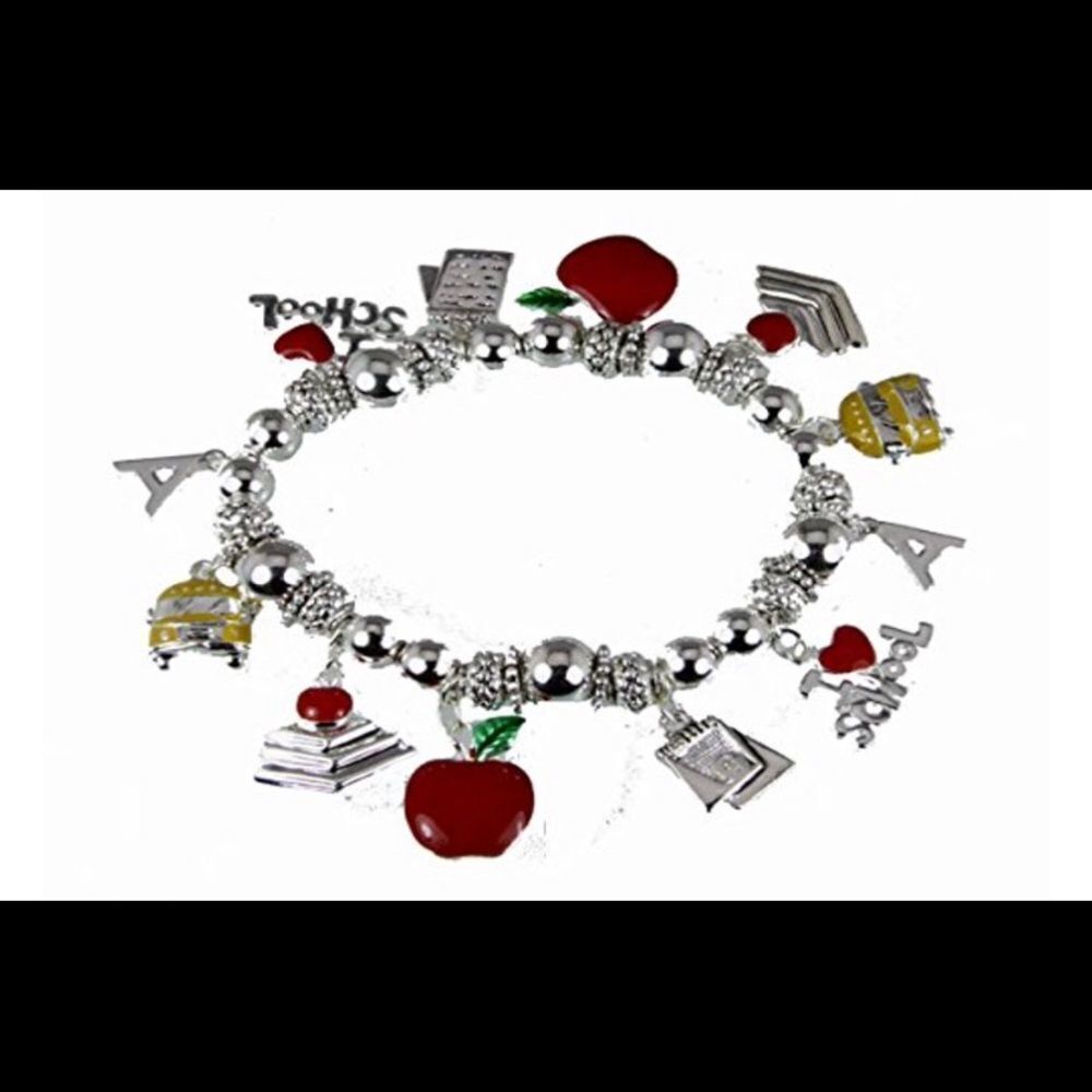 Vintage Silver Teacher Stretch Charm Bracelet